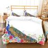 Peacock Duvet Cover Set Elegant Gorgeous Blue Feather Comforter Cover Girls Women Pink Flower Birds Animal Polyester Qulit Cover