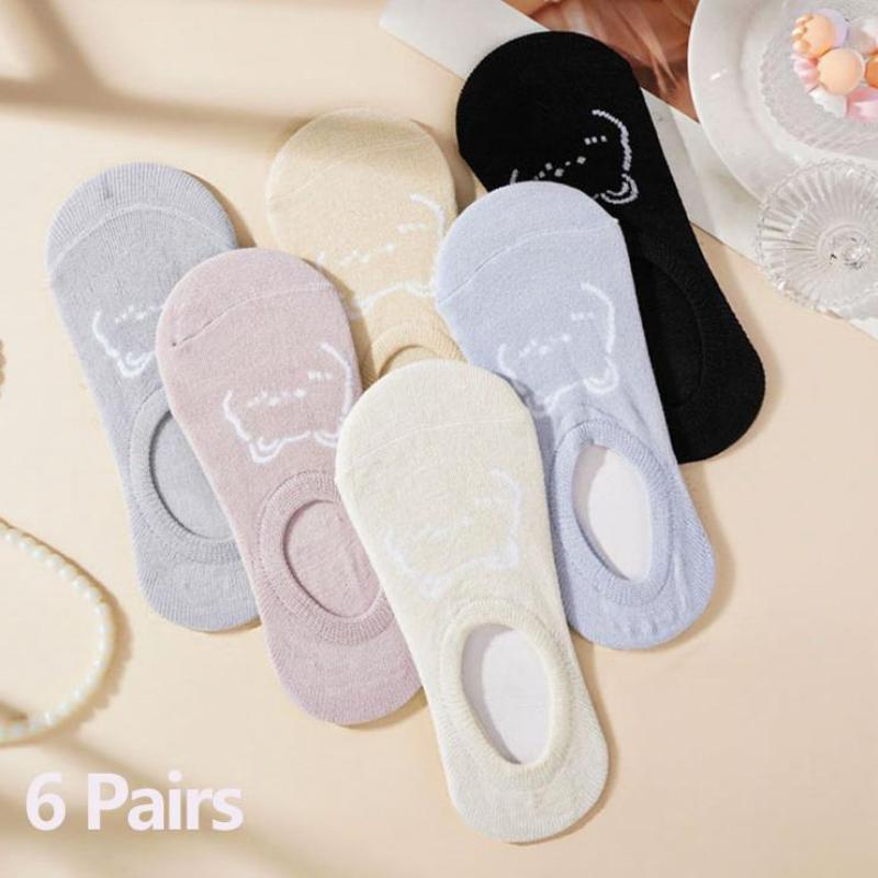 1/5 Pairs Women Cotton Ankle Socks Invisible Shallow Mouth Socks Breathable Silicone Anti Slip Socks