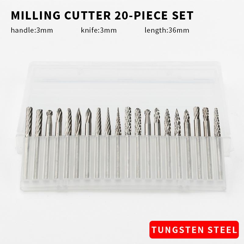 Rotary File Mixed 20Pcs Set Slot Carbide Alloy Milling Cutter Column Type Wood Carving Electric Grinding Head
