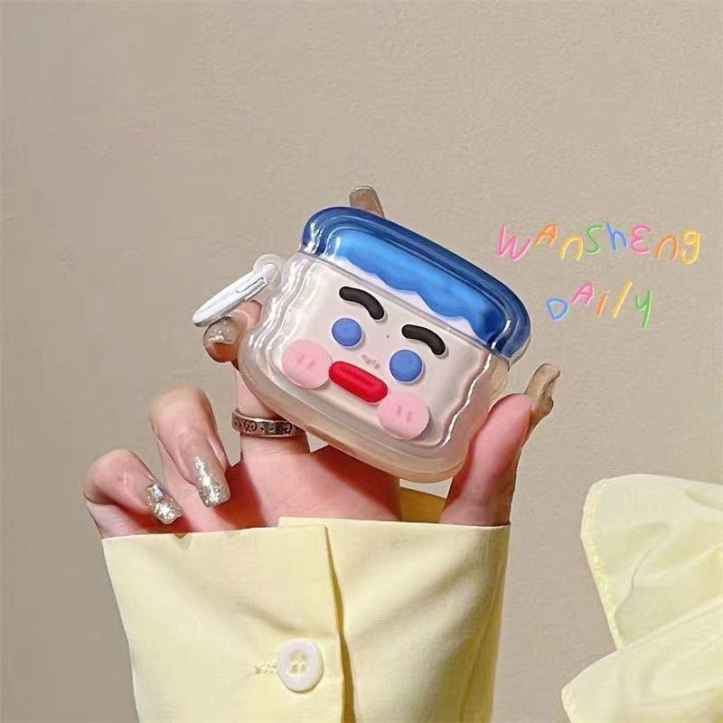 Милый забавный чехол для наушников AirPods AirPod 2 3, прозрачный чехол с мультяшным рисунком и кольцом для ключей, мягкий силиконовый чехол для AirPods Pro