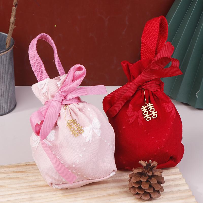 Красный розовый холщовый цветочный мешок на шнурке свадебный мешок для конфет с кулоном лента бант сумка на запястье сумка-ведро праздничный мешок для сахара