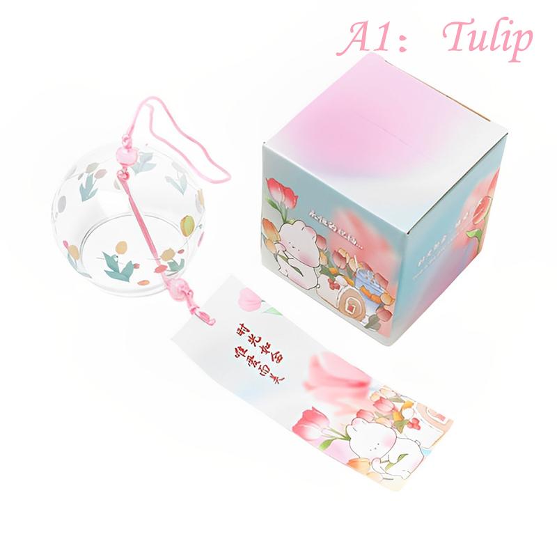 Japanese Wind Bell Sakura Pattern Wind Chimes Handmade Glass Furin Home Decor