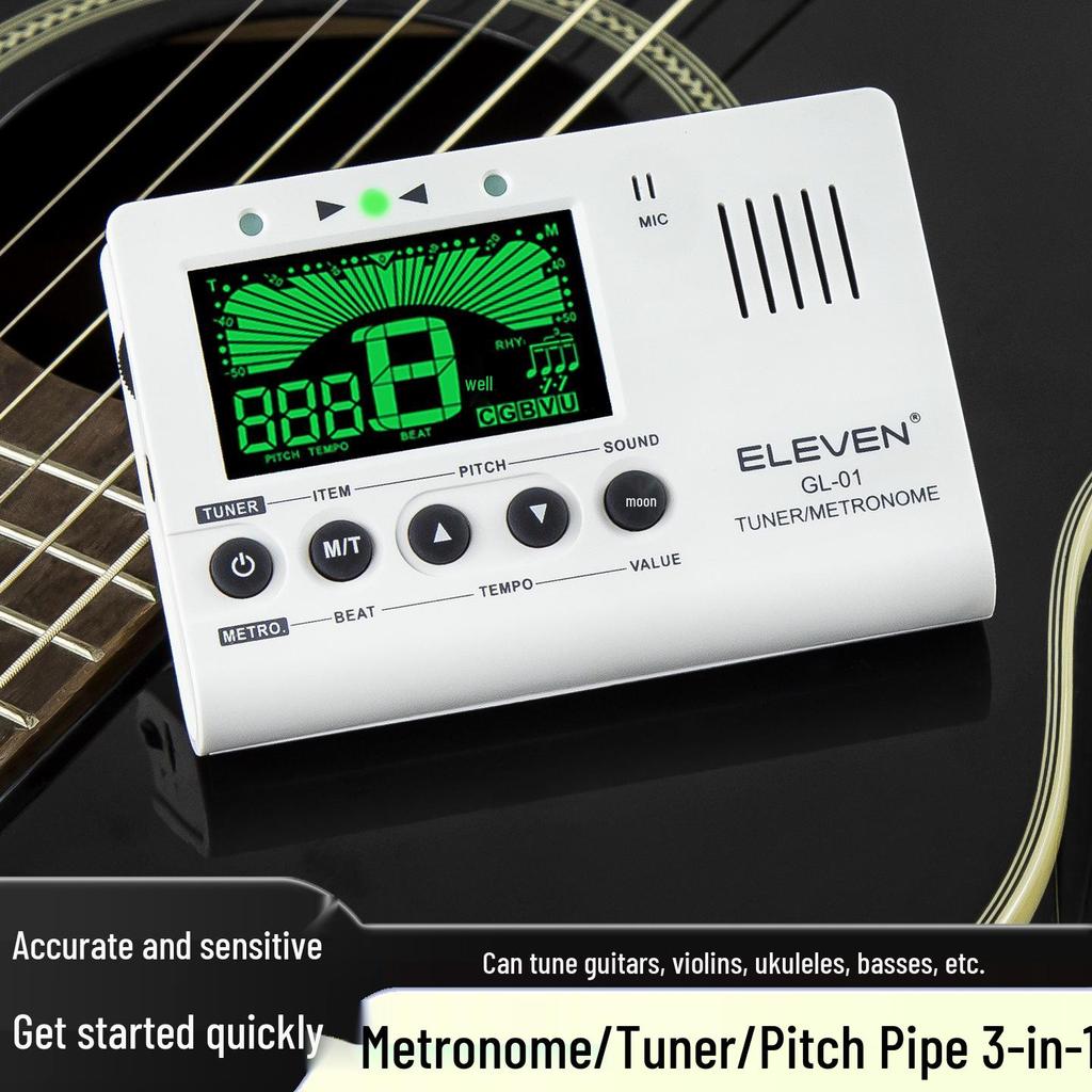 ELEVEN Three-in-One Guitar, Violin, and Bass Tuner with Calibrator & Metronome