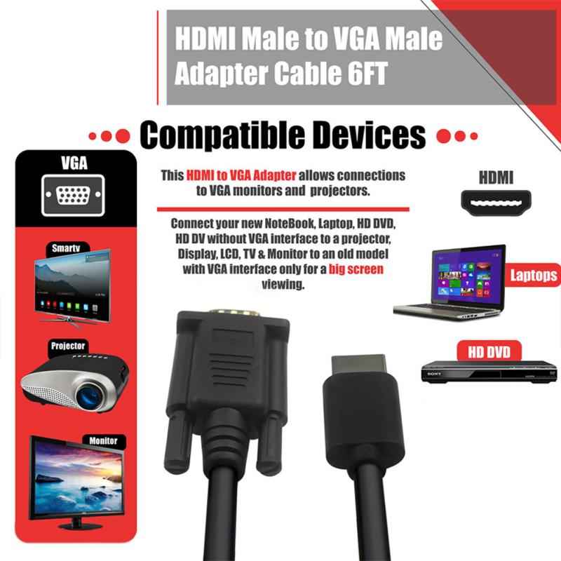 HDMI-совместимый переходник-конвертер кабеля, совместимый с полной системой из ПВХ и VGA