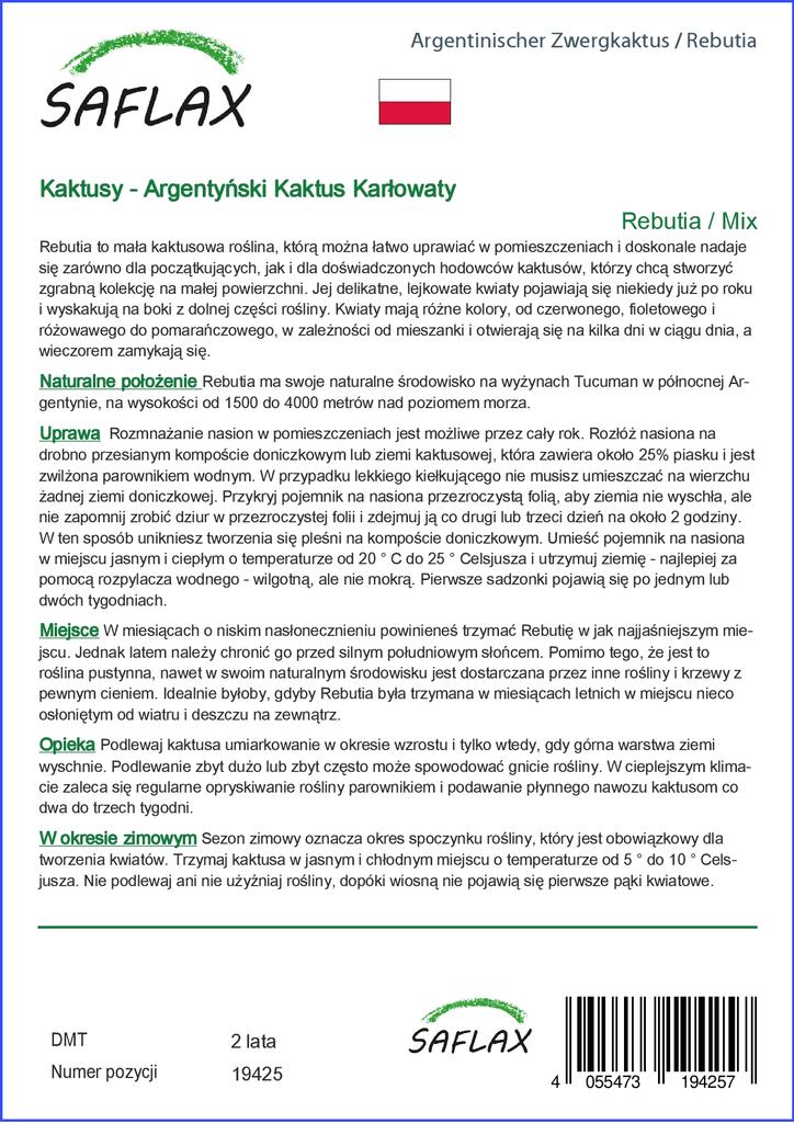 SAFLAX Ребутия - 40 семян - С горшечным субстратом для лучшего выращивания - Ребутия Микс
