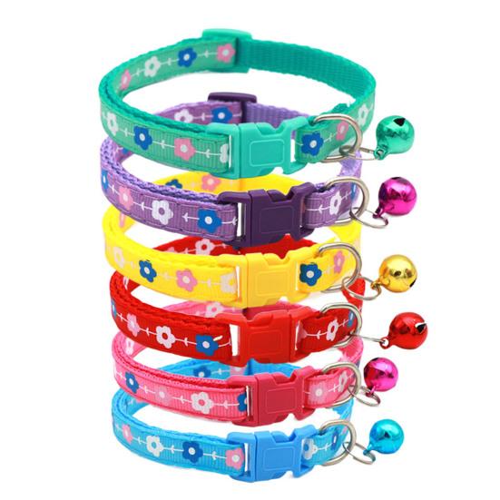 2 Pcs Pet Collar with Bell Floral Design Cat Collar with Buckle Adjustable Puppy Collar for Tiny Boys Girls Kitten Dogs Small Animals
