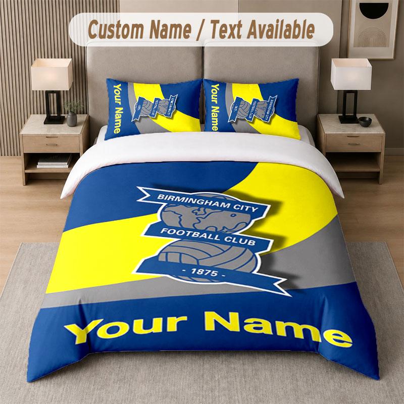 Custom Bedding Set BIRMINGHAM CITY Football Pattern, Print Name Text 1 Duvet Cover plus 2 Pillowcases Home Textile