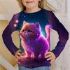 Cute Cartoon Cat Children's 3D Digital Printing Girl Fashion Trend Round Neck Long Sleeved T-shirt