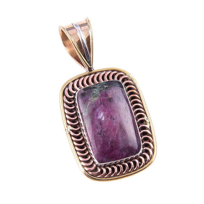 Подарочный двухцветный кулон Ruby In Zoisite из стерлингового серебра 925 пробы, созданный в лаборатории, 1,50 дюйма P9z16