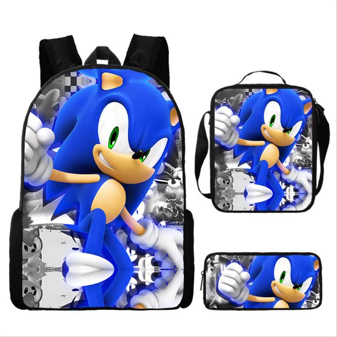 Source Sonic Schoolbag Three-Piece Set Elementary School Bag Anime Cartoon Schoolbag Men'S And Women'S Backpack