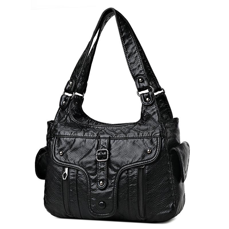 Маленькая сумка из вымытой кожи, женская новая модная вместительная сумка-тоут с заклепками из мягкой кожи для мамы, повседневная универсальная сумка через плечо на одном плече