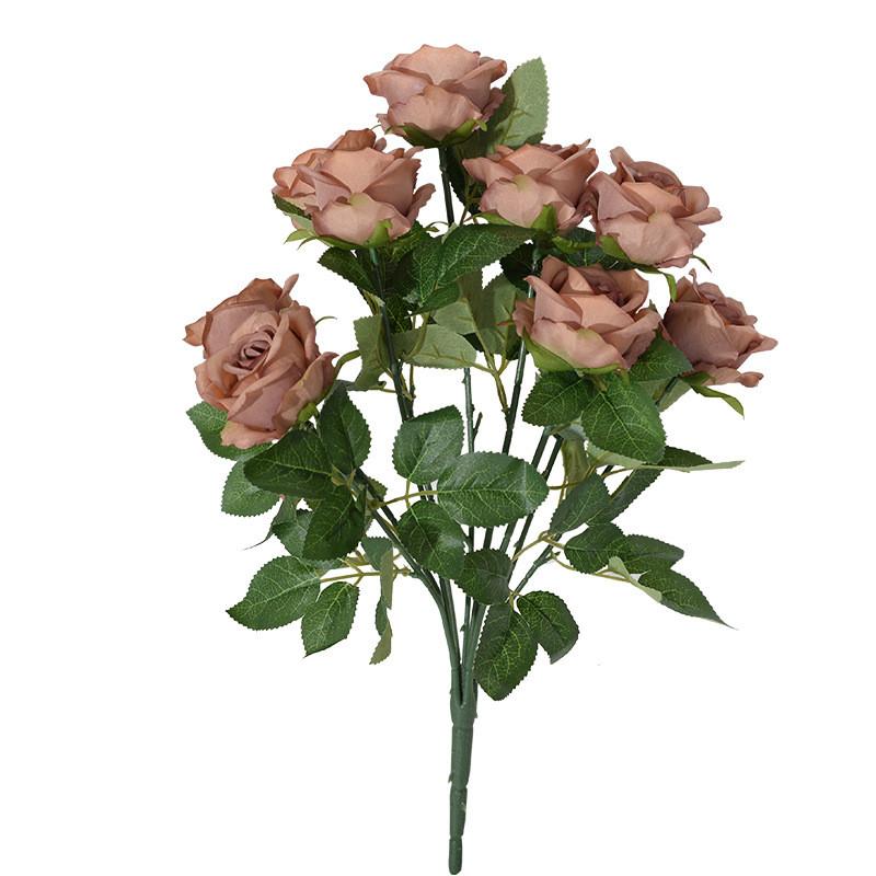 Artificial Ninehead Rose Bouquet Wedding Decor Silk Flowers For Home And Event Use