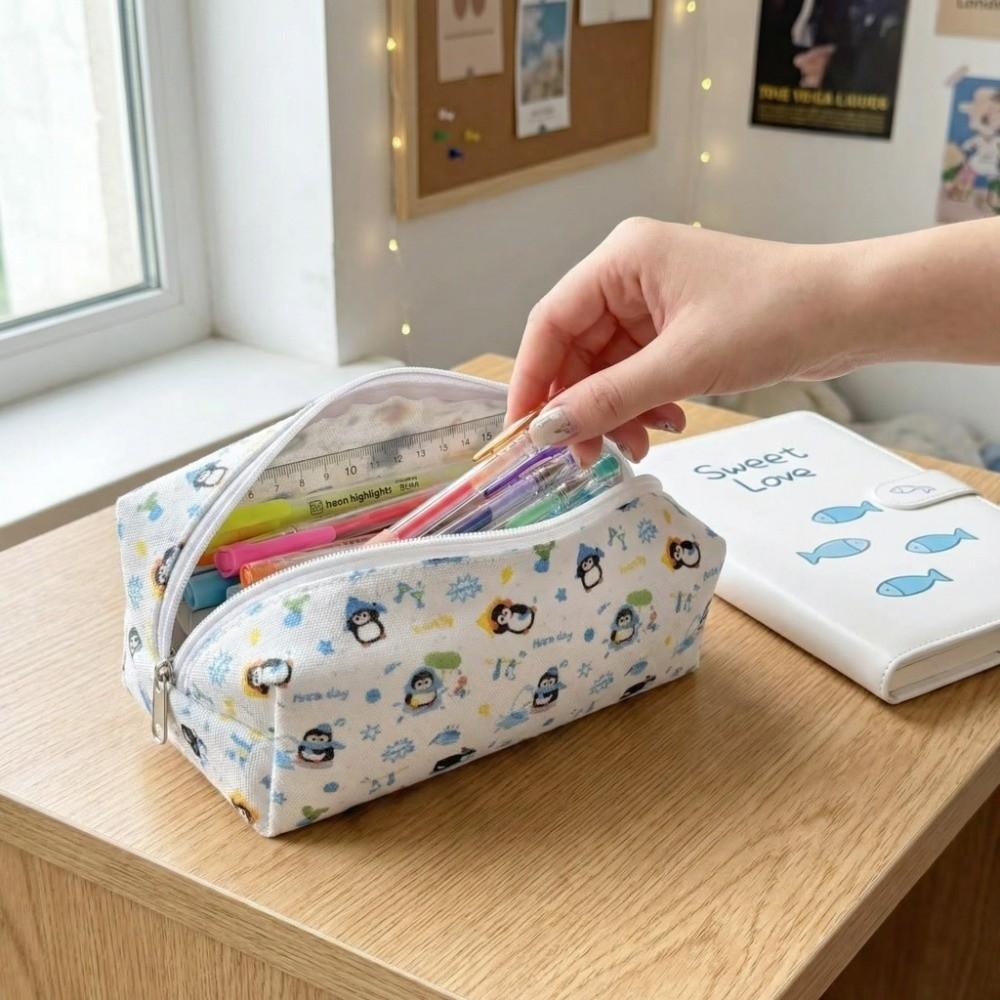 Multifunctional Stationery Bag Penguin Pattern Stationery Organizer Students Pen Bag Students