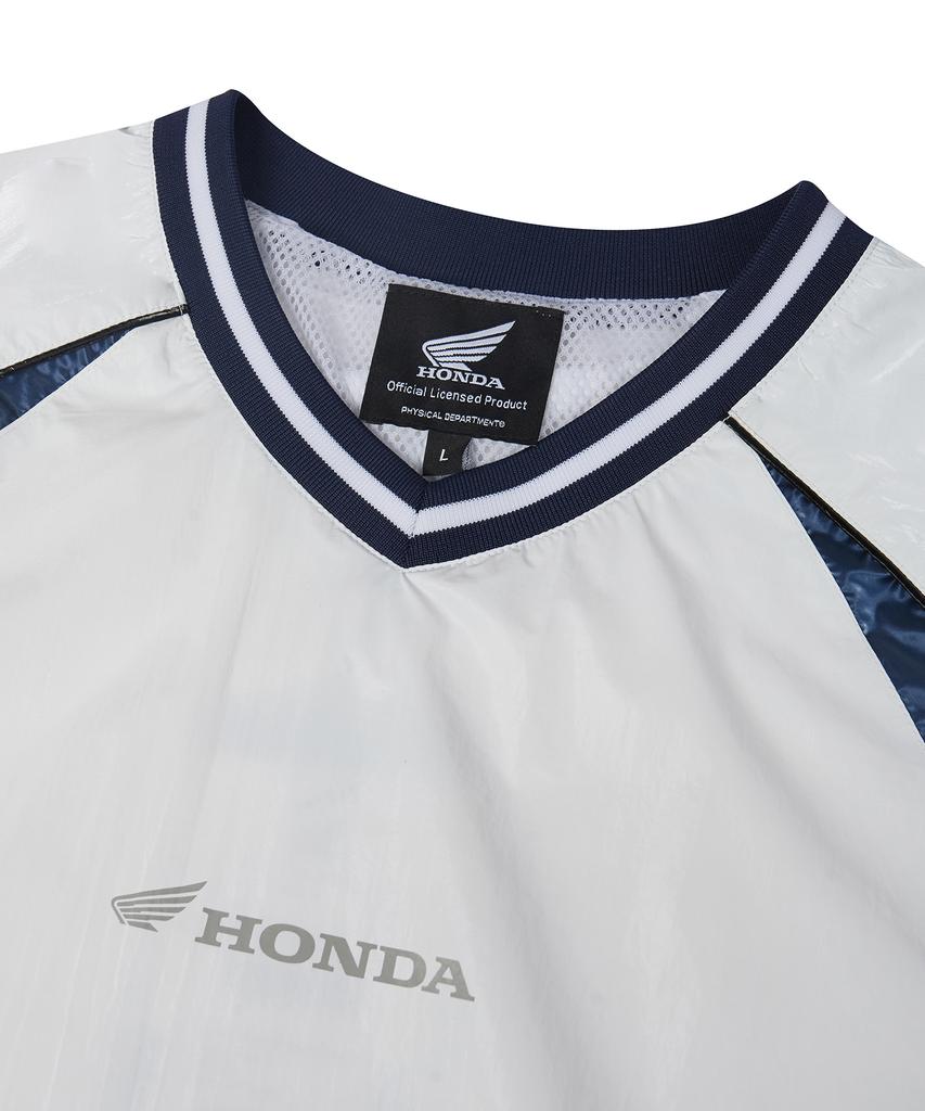 PHYPS MOTORCYCLE Glosy Nylon V Neck Short Sleeve White