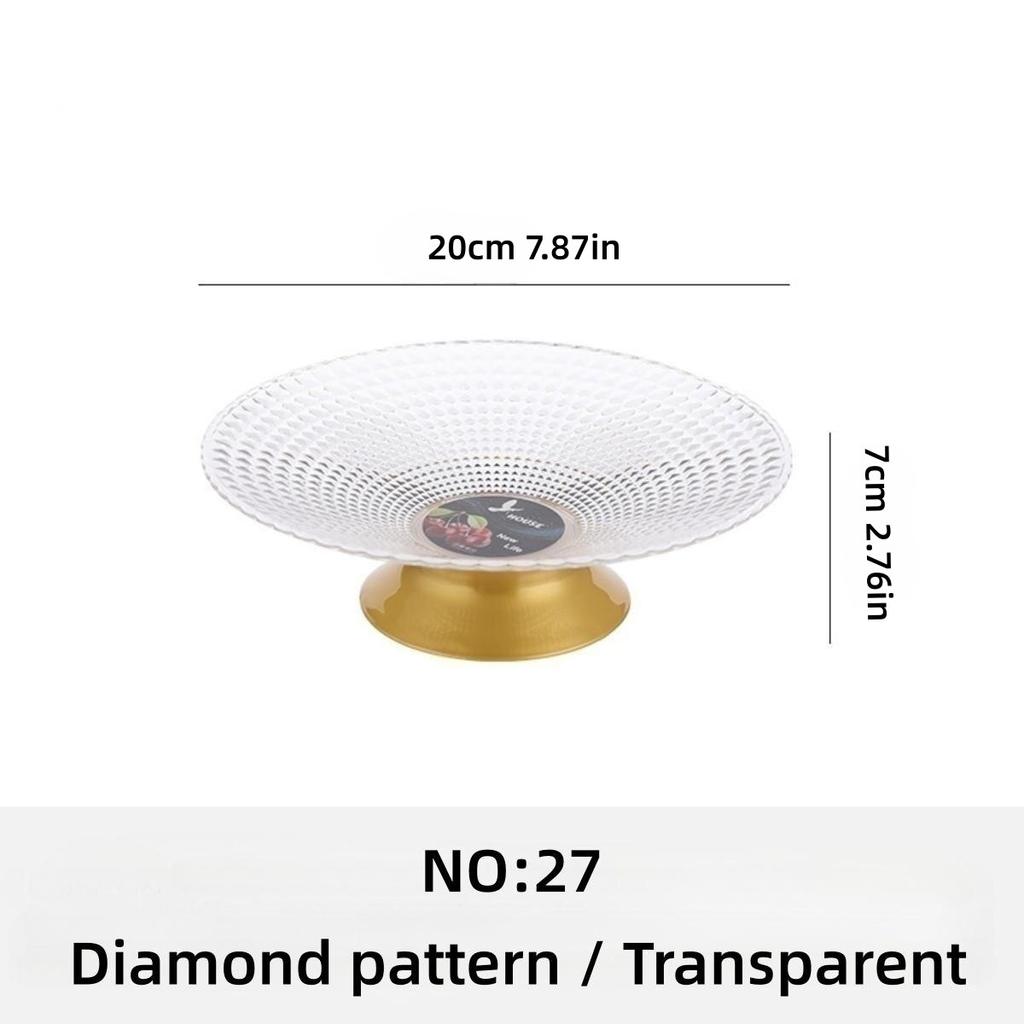 PET Fruit Plate With Base Diamond Pattern Simple Creative Fruit Plate Home Decorative Plate Living Room Coffee Table Candy Plate