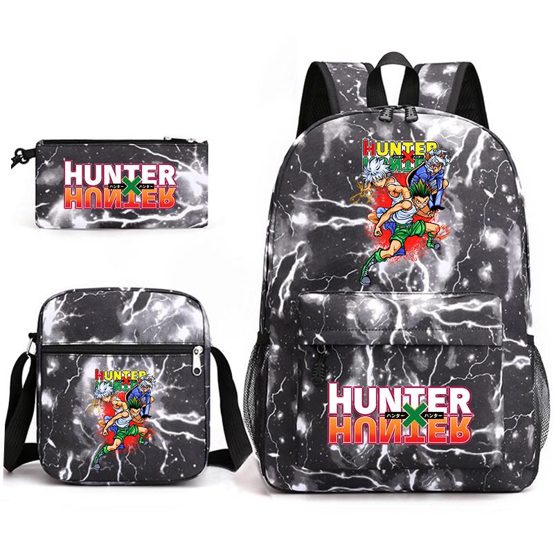 Рюкзак для студентов с принтом аниме Hunter x Hunter, повседневный рюкзак для мальчиков и девочек, набор из 3 предметов с пеналом