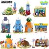 Areax Spongebob Squarepants Series Crab Burger King Restaurant Pineapple House Building Blocks Toy Collection Model Gift