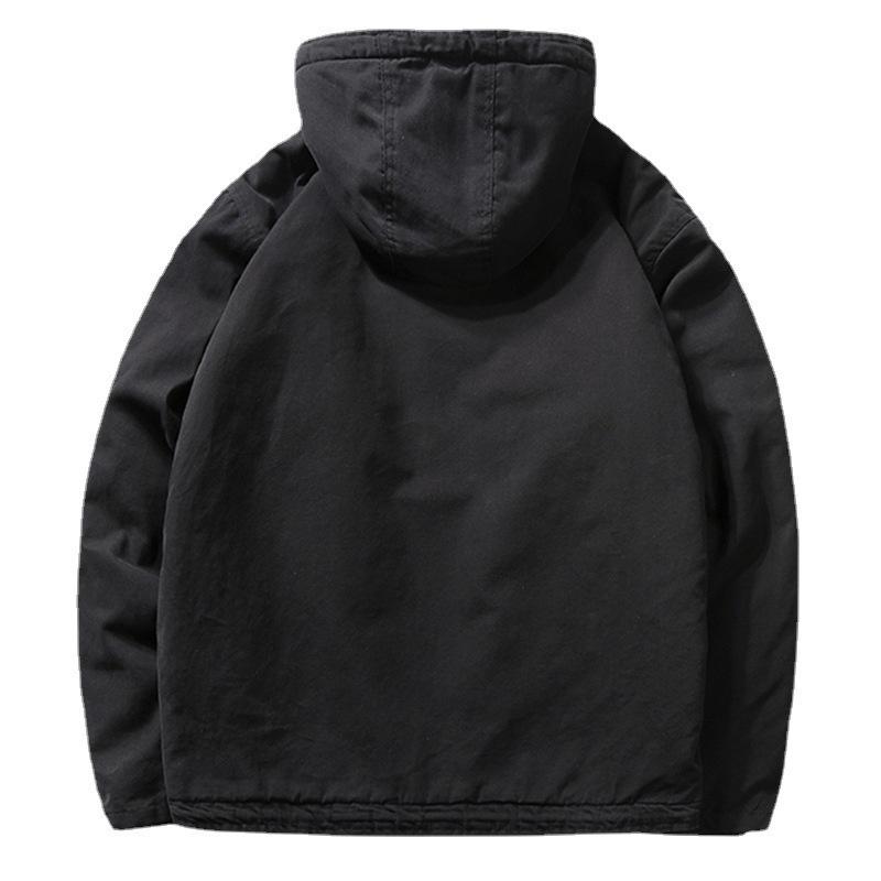 New Winter Men's Lamb Wool Coat Workwear Cotton Jacket for Young and Middle-aged People Large Size Hooded Plus Velvet Thickened Cotton Jacket