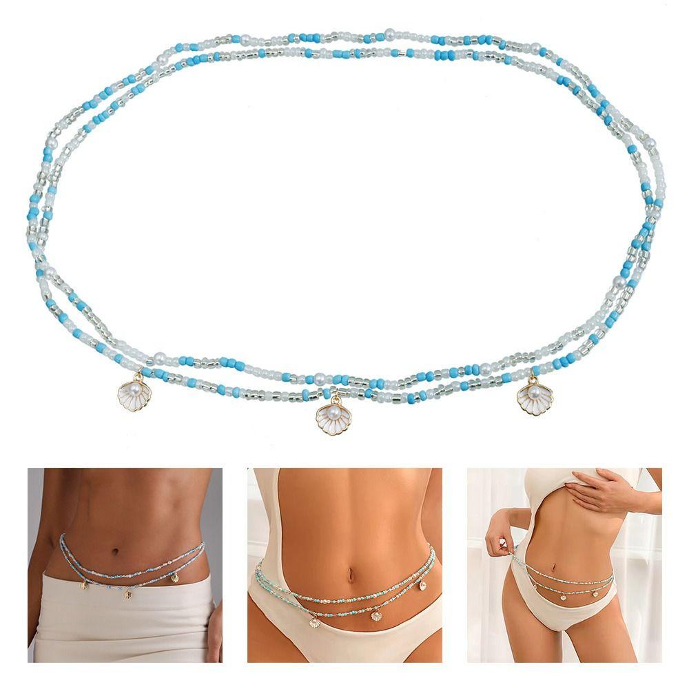 DIY Bohemian Seed Beaded Waist Chain Pearl Shell Waist Belt For Female Women Lady Girl