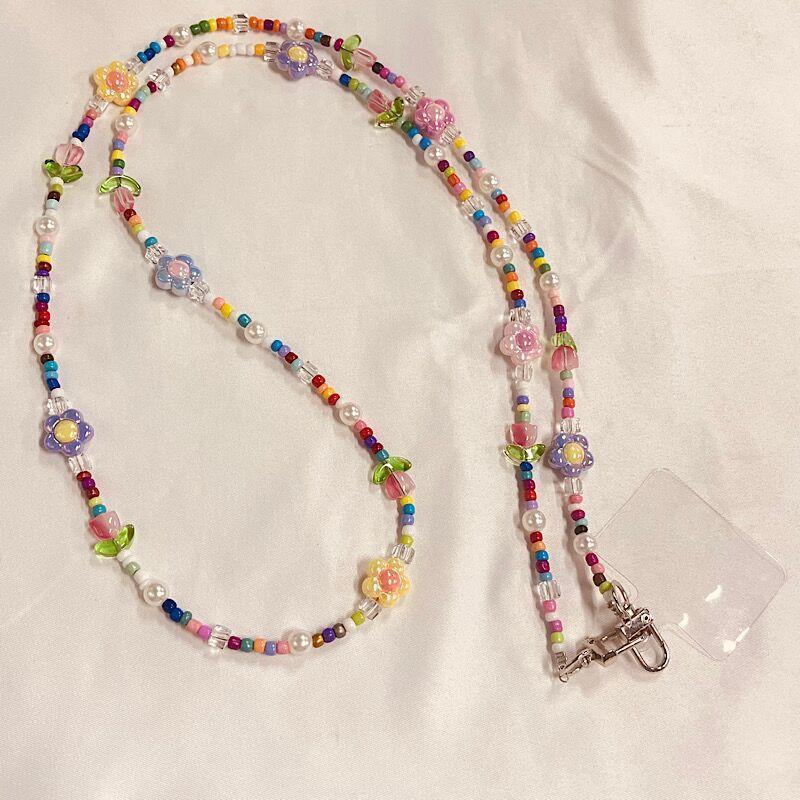 Длинный красочный ремешок для телефона с бусинами в виде цветка тюльпана, цепочка для сумки, кулон для девочек