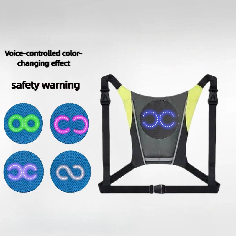 LED bicycle vest, LED reflective vest - voice-controlled, USB rechargeable, bicycle safety light