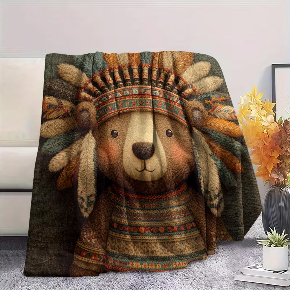 Native American Animals Print Flannel Blanket, High quality Comfortable for All Seasons, Home Decor, Warmth and Comfort