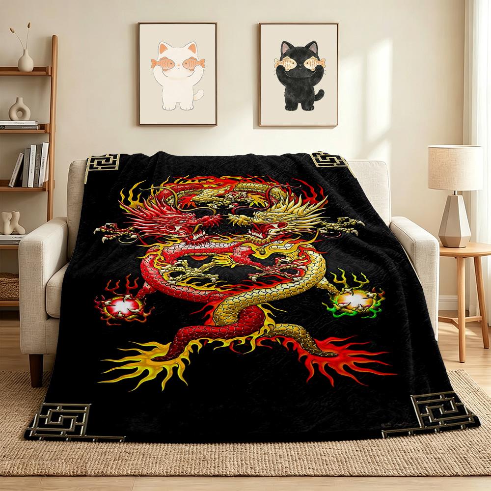Chinese Dragon Flannel Blanket Throw Blanket Soft Warm Sofa Bed Camping home Decor Unique Christmas Gift C926635