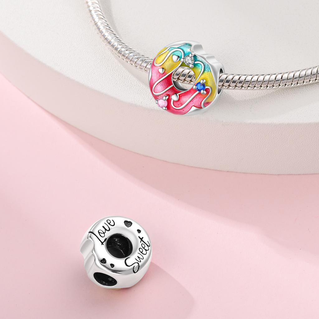 S925 Silver Sweet Balloon Rainbow Candy Pendant Beads DIY Jewelry Accessories Changing Charm Bracelet