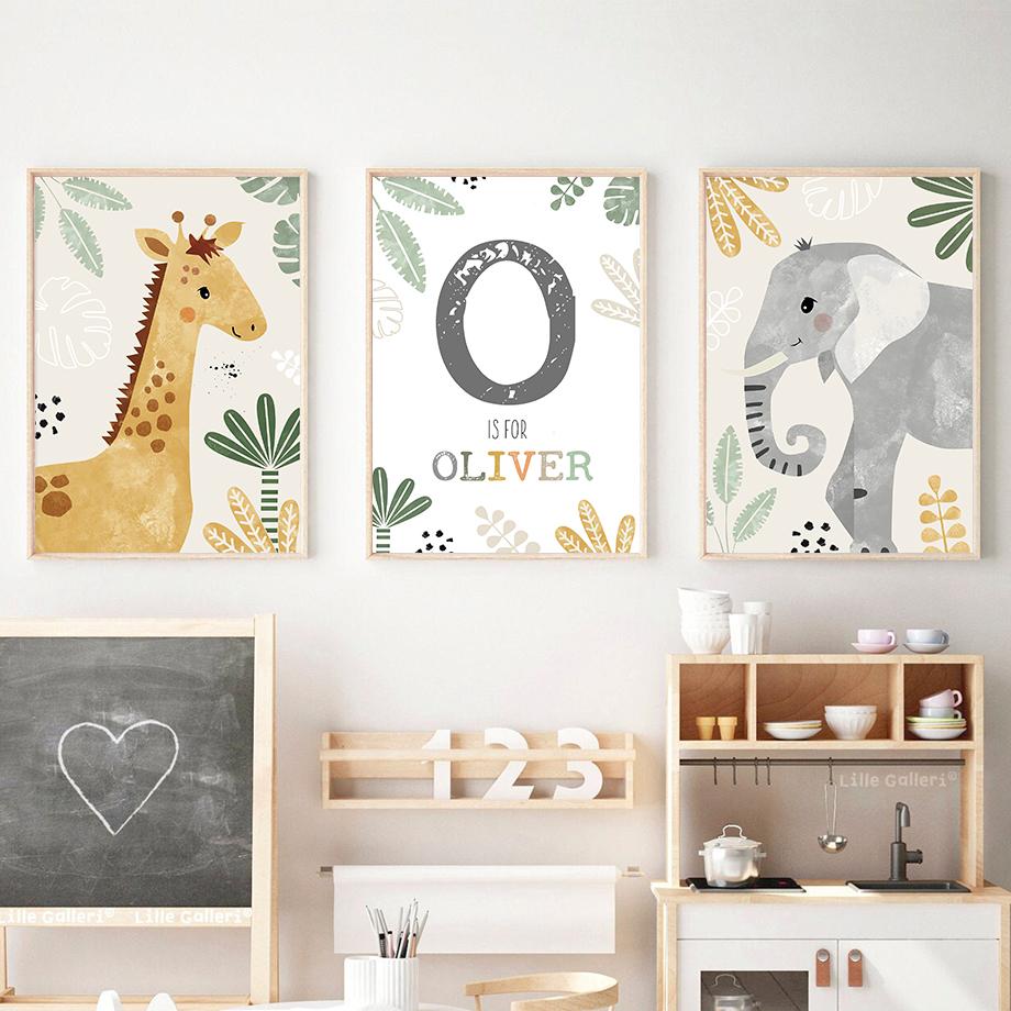 Elephant Giraffe Tiger Jungle Animals Nursery Wall Art Canvas Painting Nordic Posters And Prints Wall Pictures Kids Room Decor