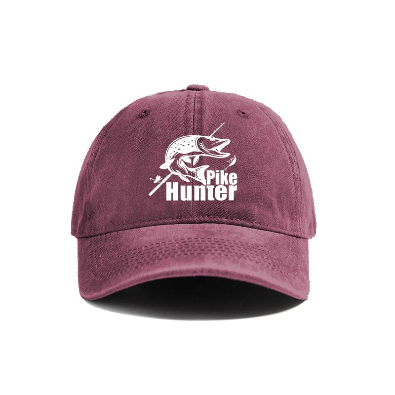 Pike Hunter Baseball Cap Distressed Hats Cap FisherUnisex Fishing Unisex Retro Outdoor Summer Adjustable Hat MZ