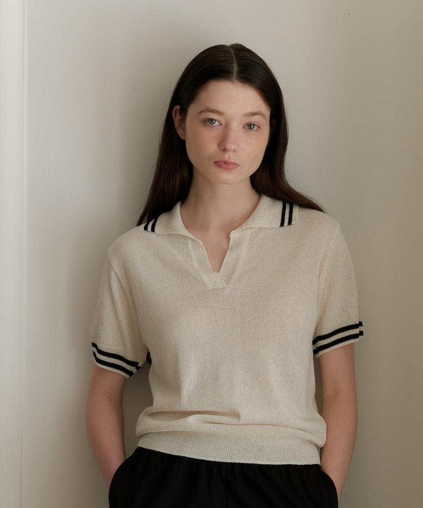 Вязаный свитер YUPPE Line Collar_Бежевый