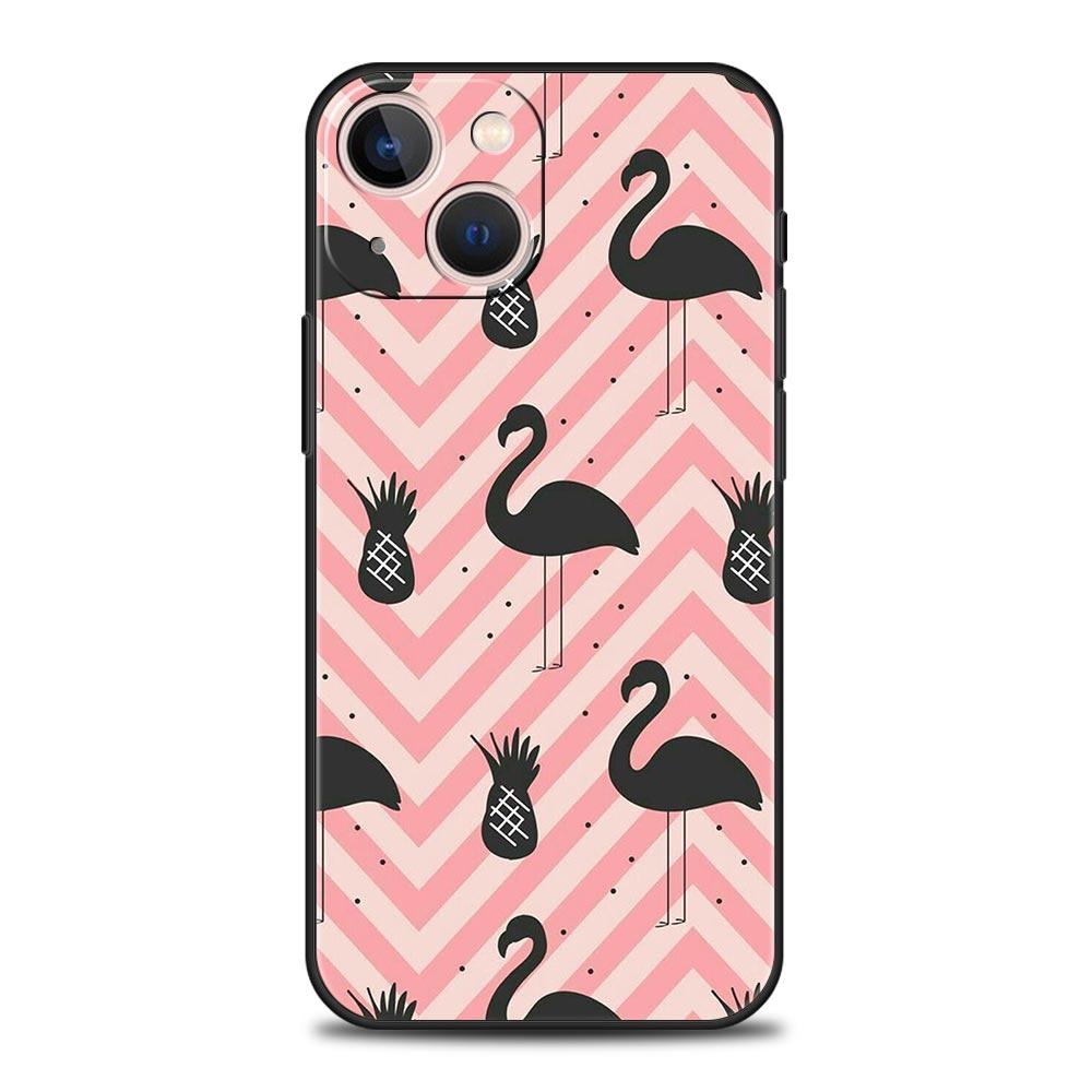 Pink Red Flamingo Luxury Phone Case For iPhone 13 15 14 12 11 Pro MAX XR X SE XS 7 8 Plus Soft Silicone Black Protection Cover
