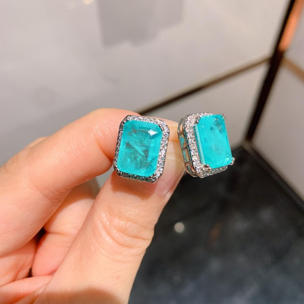 Jewelry Set With Diamonds Imitation Paraiba Jewelry Set Rectangular 20 * 28 Large Pendant Stud Earrings 9 * 12