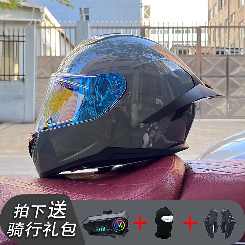 ECE/GB Certified Full Face Motorcycle Helmet With Bluetooth Intercom Men Women Use Large Rear Wing Stylish Design