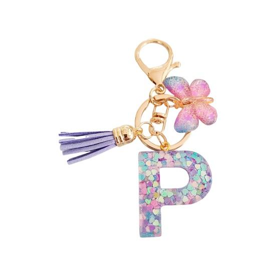 Butterfly Initial Letter Keychain Pendant Exquisite Practicality Backpack School Bag Decoration Purple Alphabet Keychain for Girls Women