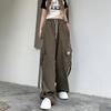 Женские повседневные широкие брюки-карго с завязками, однотонная уличная одежда, спортивные штаны с эластичной резинкой на талии, свободные спортивные штаны Y2K, мешковатые брюки в стиле хип-хоп