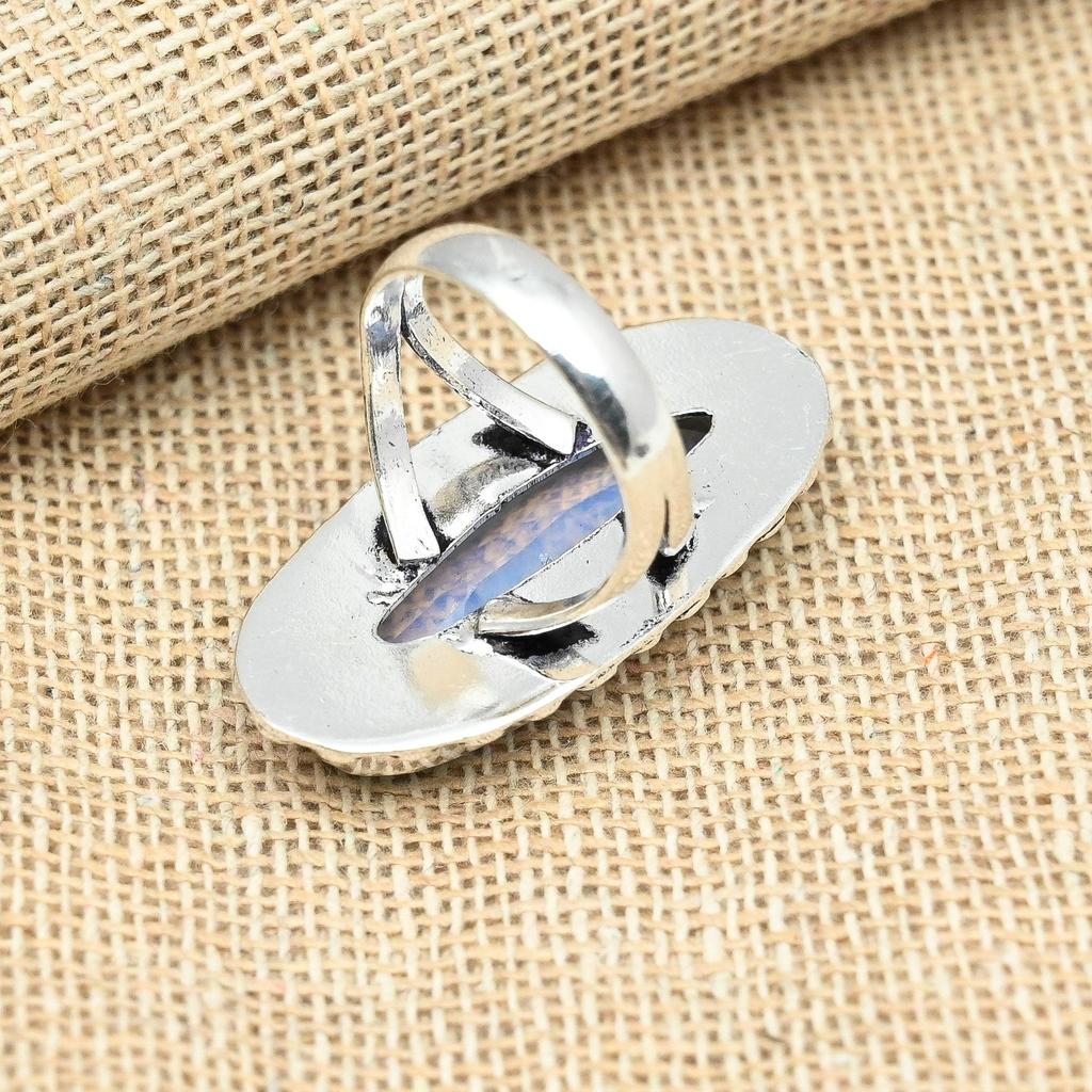 Молочный опал Твердый стерлинговый серебристый стерлинговый серебристый стерлинговый серебристый 925 ручной работы Прекрасный драгоценный камень Кольцо Ювелирные изделия