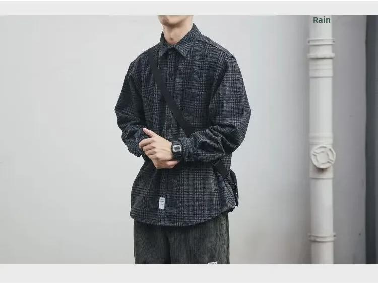 Мужская рубашка в японском стиле в ретро-стиле — с длинным рукавом, модная, свободного кроя, повседневная куртка на весну и осень