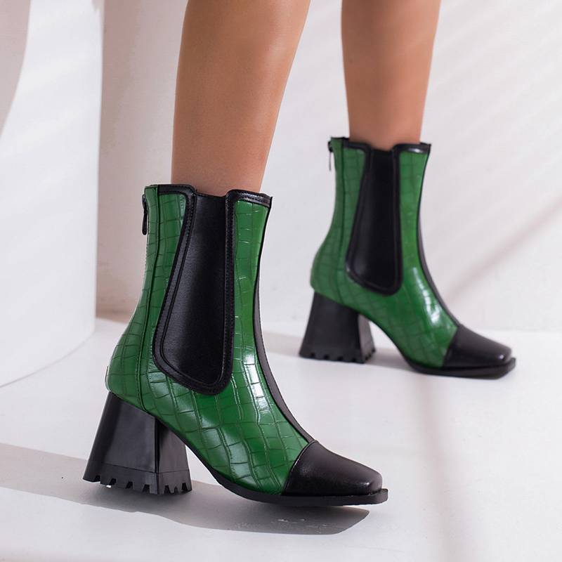 Krazing Pot Полиуретановые осенне-зимние туфли 47 размера 48 Ботинки Челси с каменными узорами и квадратным носком Ботильоны без застежек Keep Warm