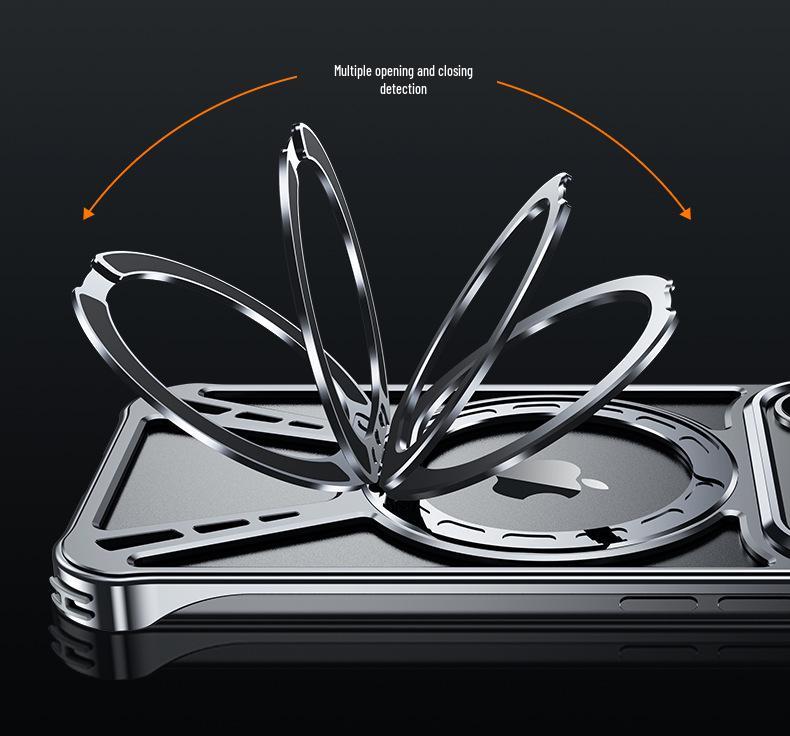 Совместим с iPhone 17 Air: Металлический полый теплоотводящий магнитный чехол-подставка для Apple 15/16 Pro Max.