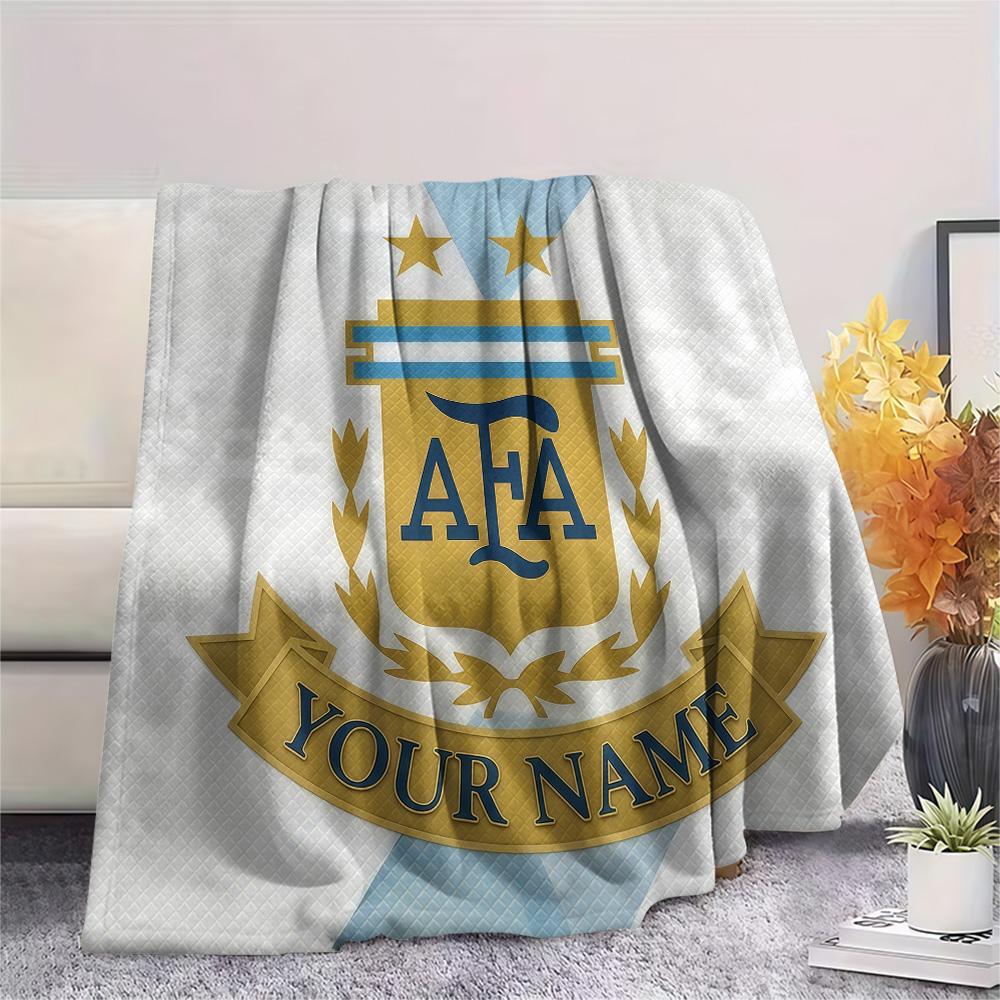 Custom Name Argentina Football Association Flannel Blanket, High quality Comfortable for All Seasons, Home Decor, Warmth and Comfort