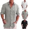Men Linen-look Shirt Long Sleeve Button Shirts Loose Casual Top,M