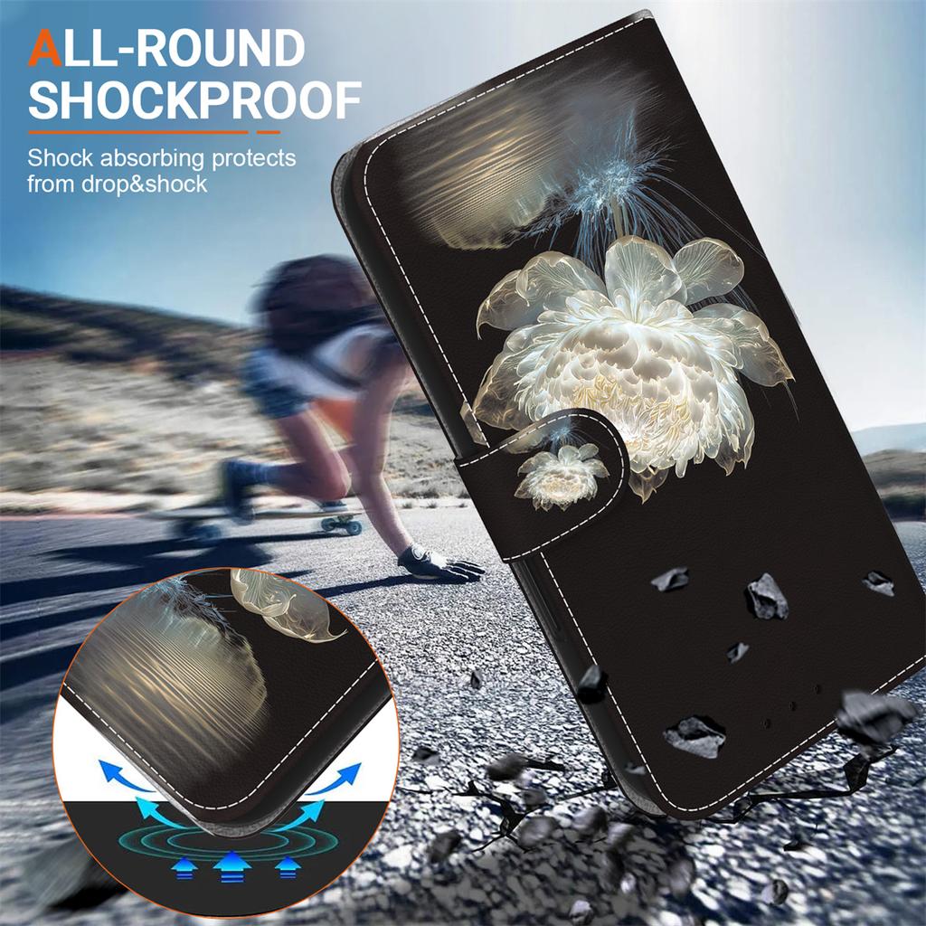 Crystal Flower Painted Pattern Flip Wallet PU Leather Case with For iPhone Samsung Umidigi Infinix TECNO...Suitable for Over 900 Phone Models