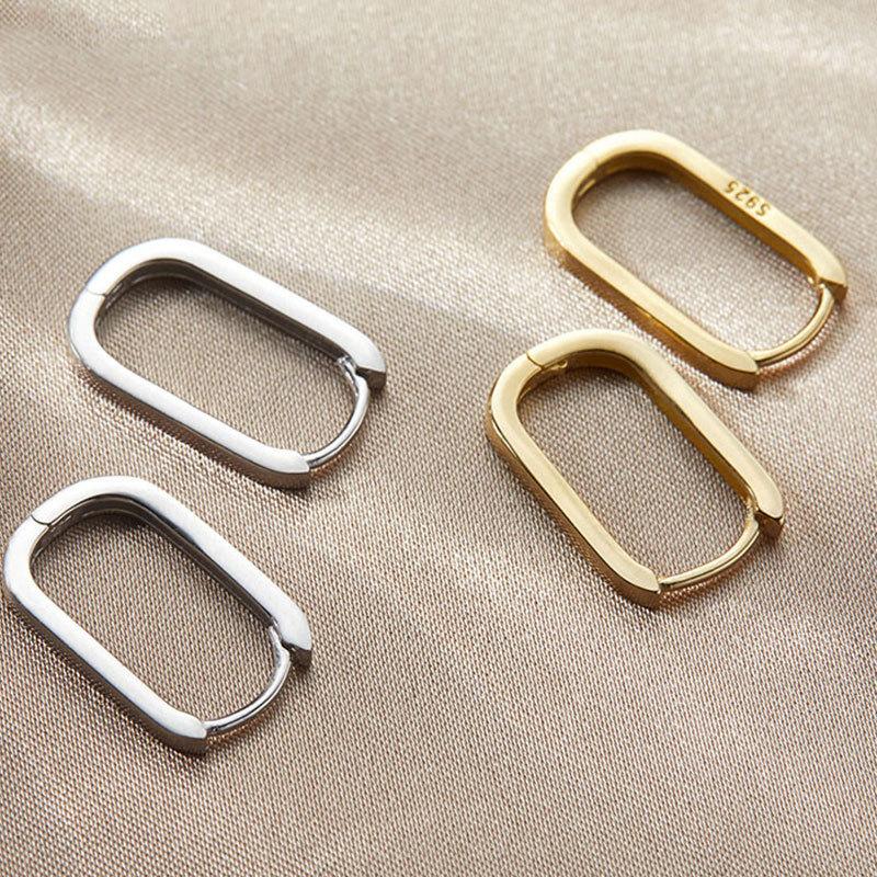Paper clip square high-end earrings Korean temperament simple sterling silver ear buckles New style
