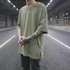 Oversized High-Street Style Asymmetric Split Hem Hip Hop Solid Color Summer Half Sleeve Men's T-Shirt