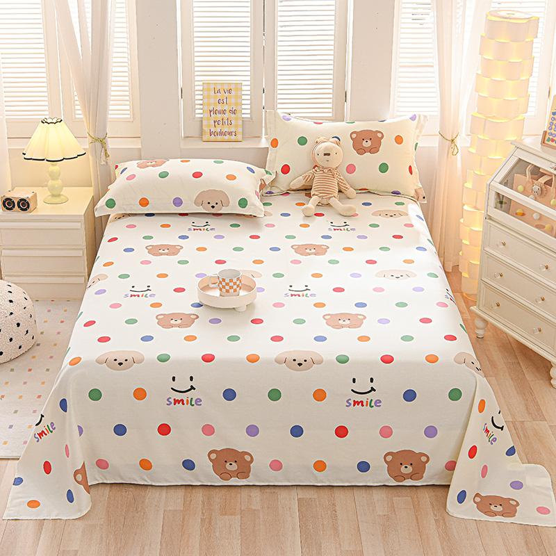 Cute Cartoon Panda Flat Sheet Kawaii Love Heart Bed Sheet Set for Girls Boys Room Decor Cotton Twin Bed Cover with 2 Pillowcase
