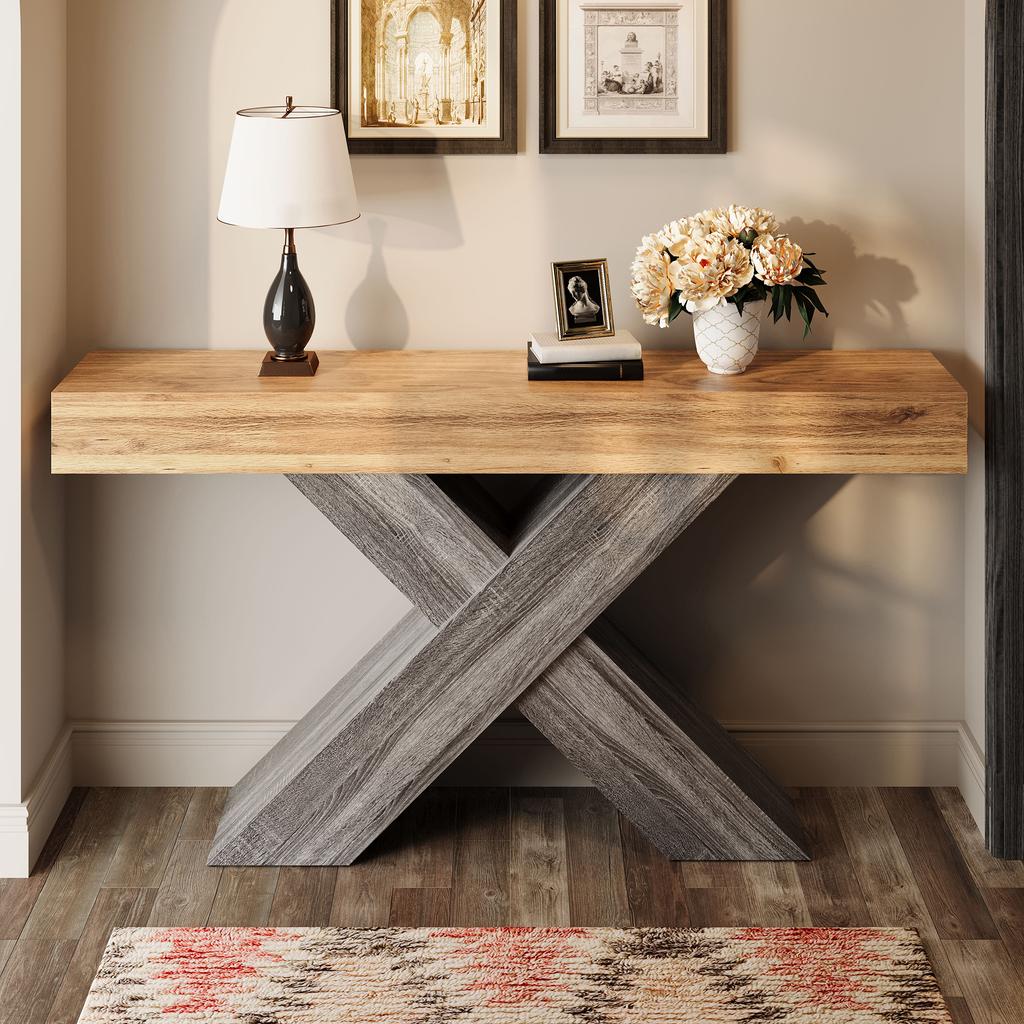 Console Table with X-Shaped Legs, Narrow Console Table, Wood Look, Chipboard, for Hallway and Living Room, Side Table