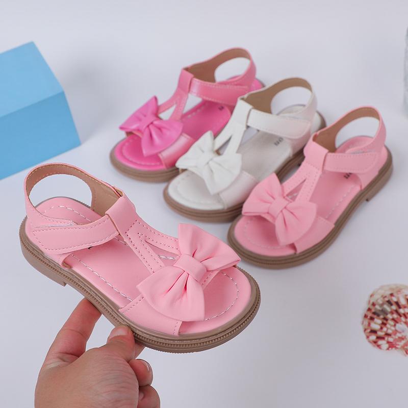 Kids Fashion Girls Sandals 2024 New Bow Versatile Open-toe Breatheable Simple Platform Casual Shoes Hook & Loop Princess Shoes