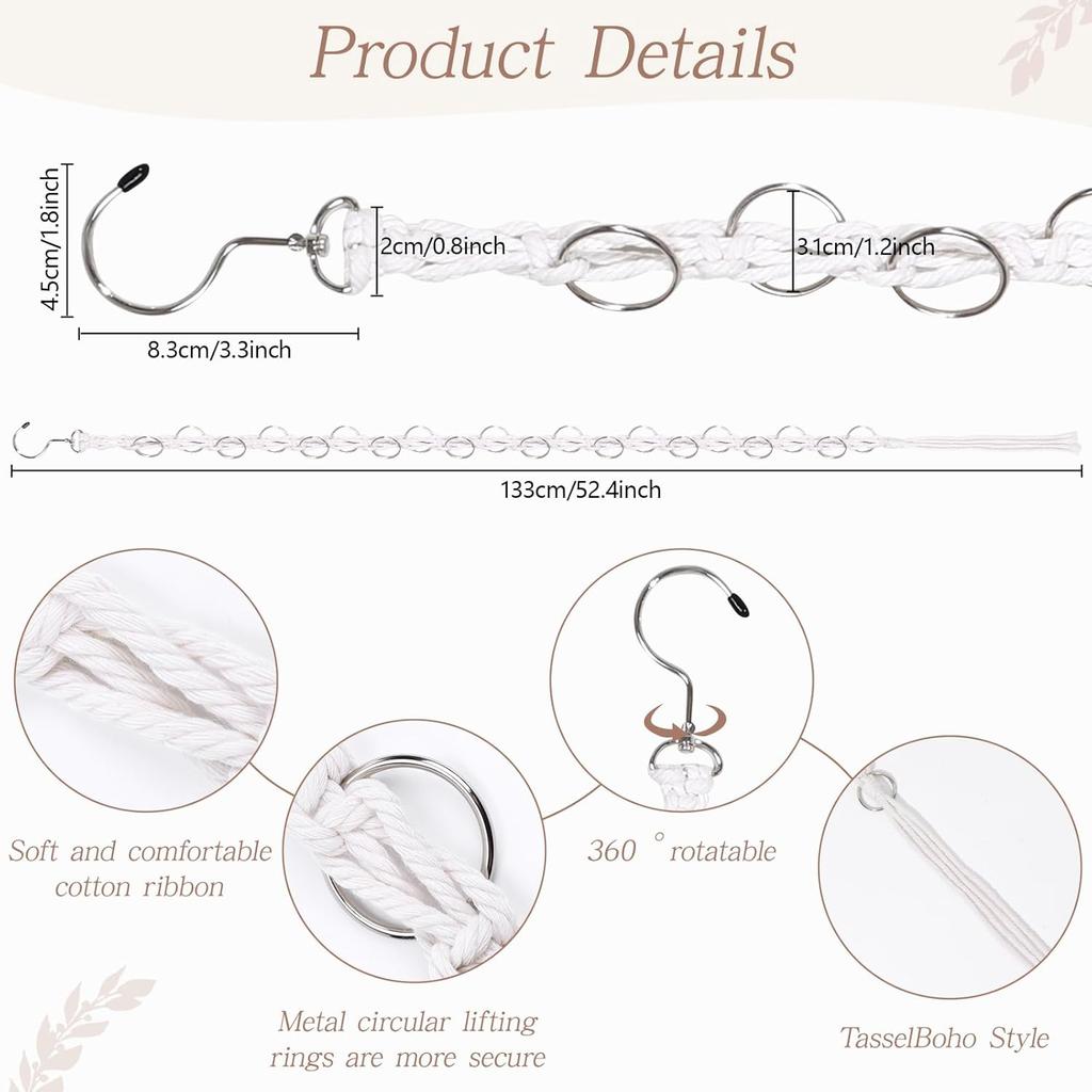 SNOWSTAR Macrame Hair Claw Clip Organizer with Rotating Hook and 20 Metal Rings,Hanging Hair Clip Holder and Storage for Women Girls,Claw Clips