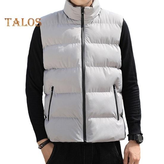Мужской хлопковый жилет осень-зима с воротником-стойкой, без рукавов, застежкой-молнией, с карманами, однотонный утолщенный стеганый жилет, пальто